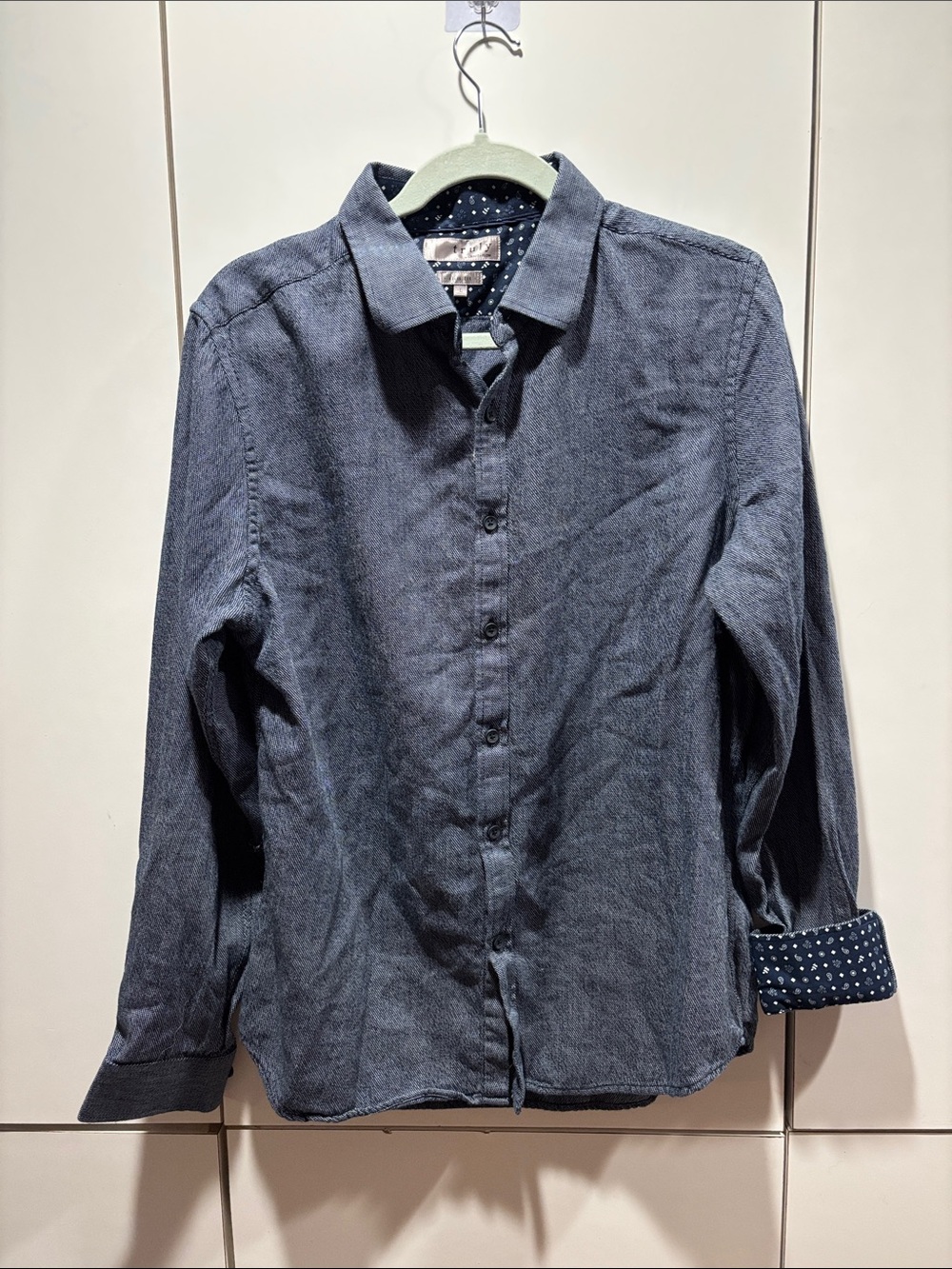 Men's Long Sleeve Navy Button-Up Shirt - Picture 1 of 4
